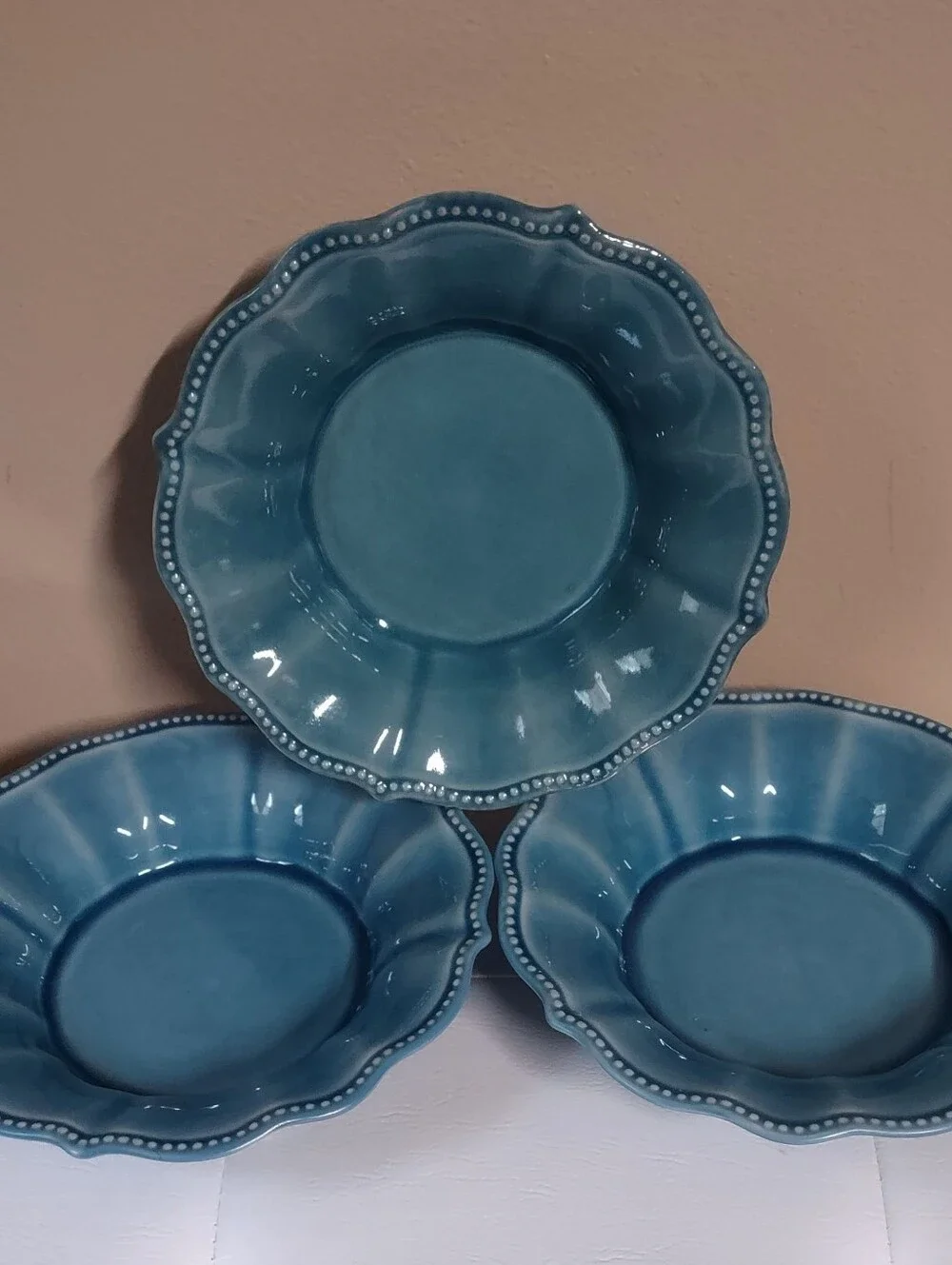 Pioneer Woman 3-Piece Bowl Set, Blue Denim Hobnail Rim
